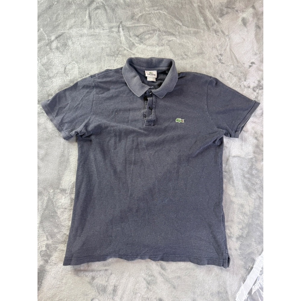 Lacoste Polo Mens Size 6 Blue Short Sleeve Embroidered Logo Side Slits XL